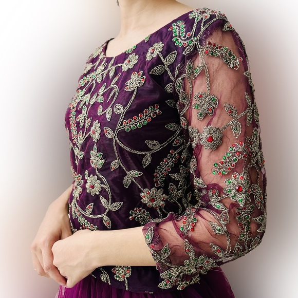 Traditional Pakistani Indian lehenga choli dupatta n purple plum eid formal wear - Picture 3 of 10